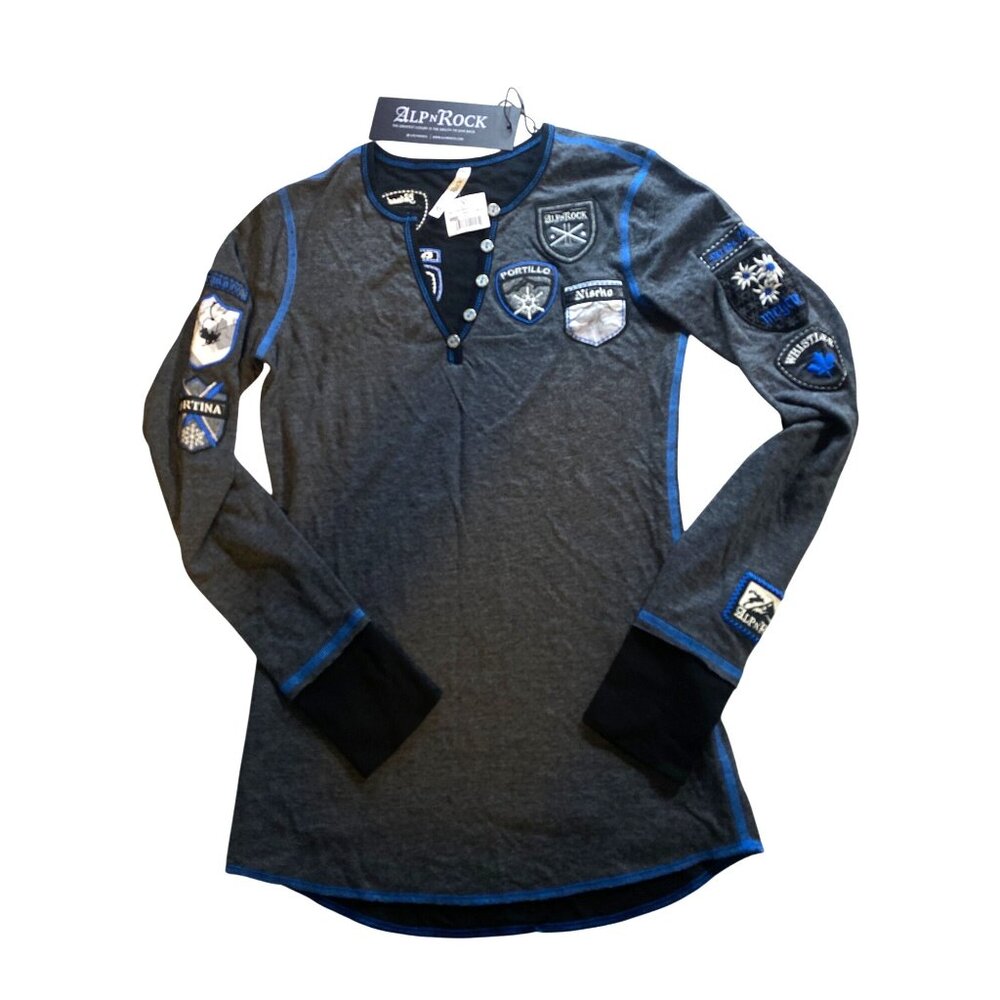 NWT Alp-n-Rock "Ski the World" Henley Shirt Top XS/S Gray MSRP$228 Organic - Picture 10 of 17